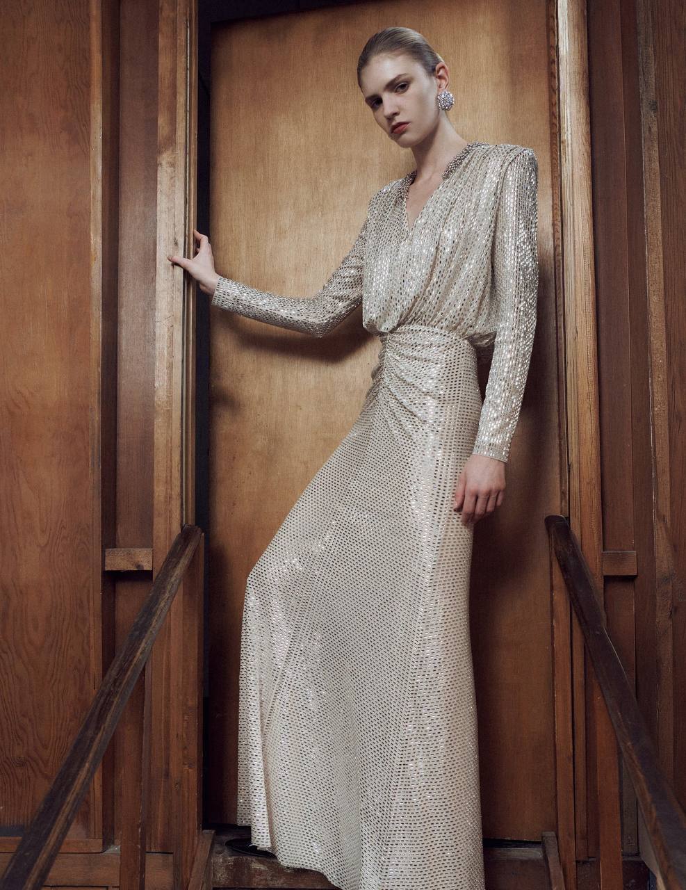 SP Champagne Rhinestone Embellished Maxi Dress