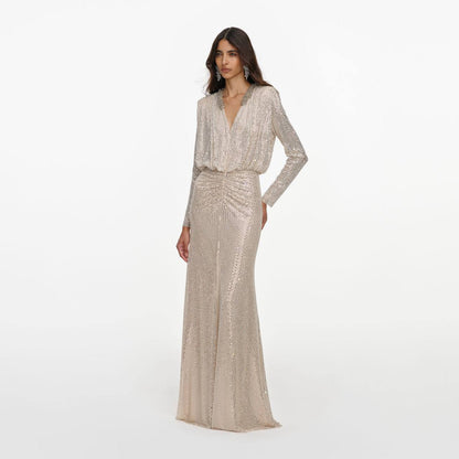 SP Champagne Rhinestone Embellished Maxi Dress