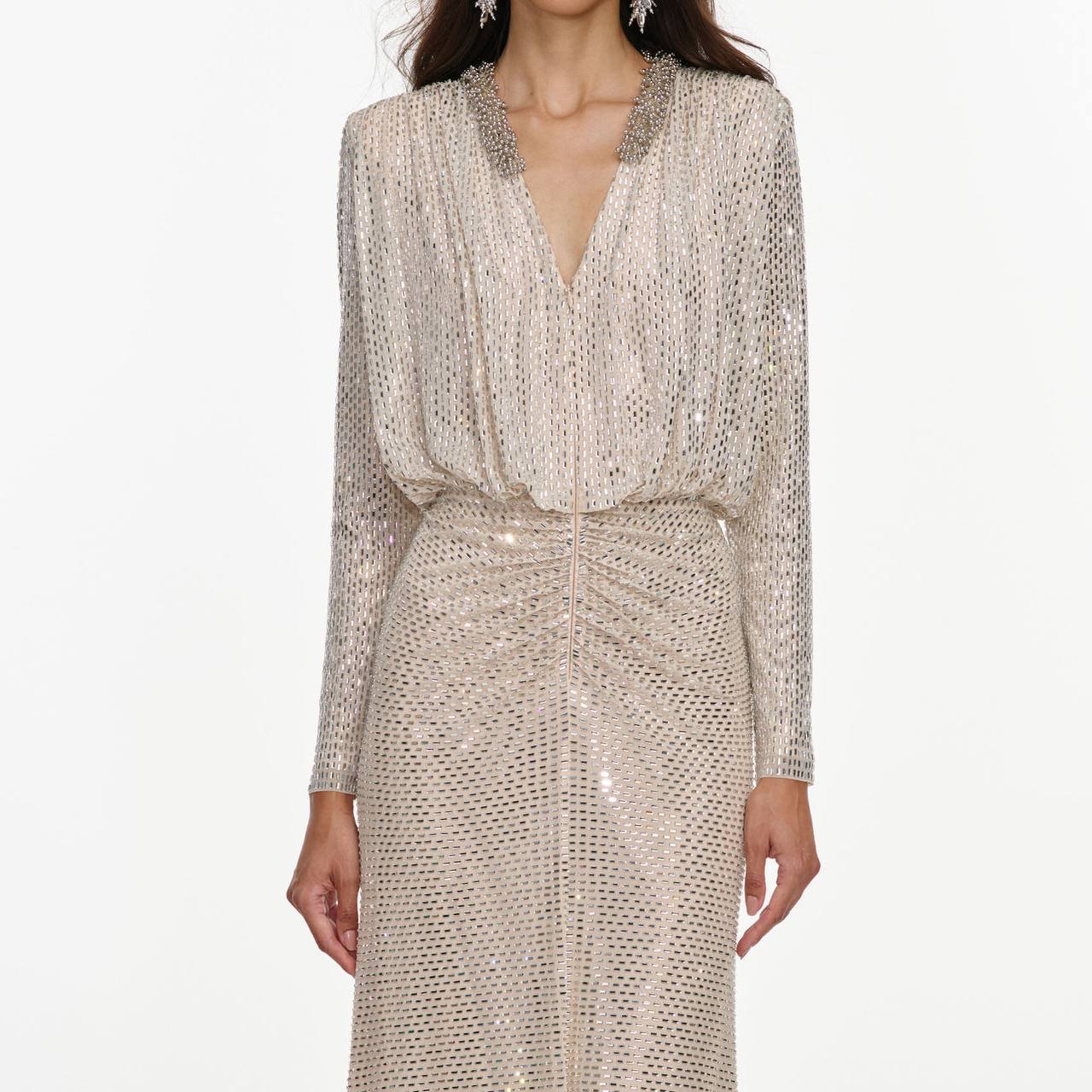 SP Champagne Rhinestone Embellished Maxi Dress