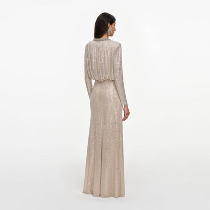 SP Champagne Rhinestone Embellished Maxi Dress