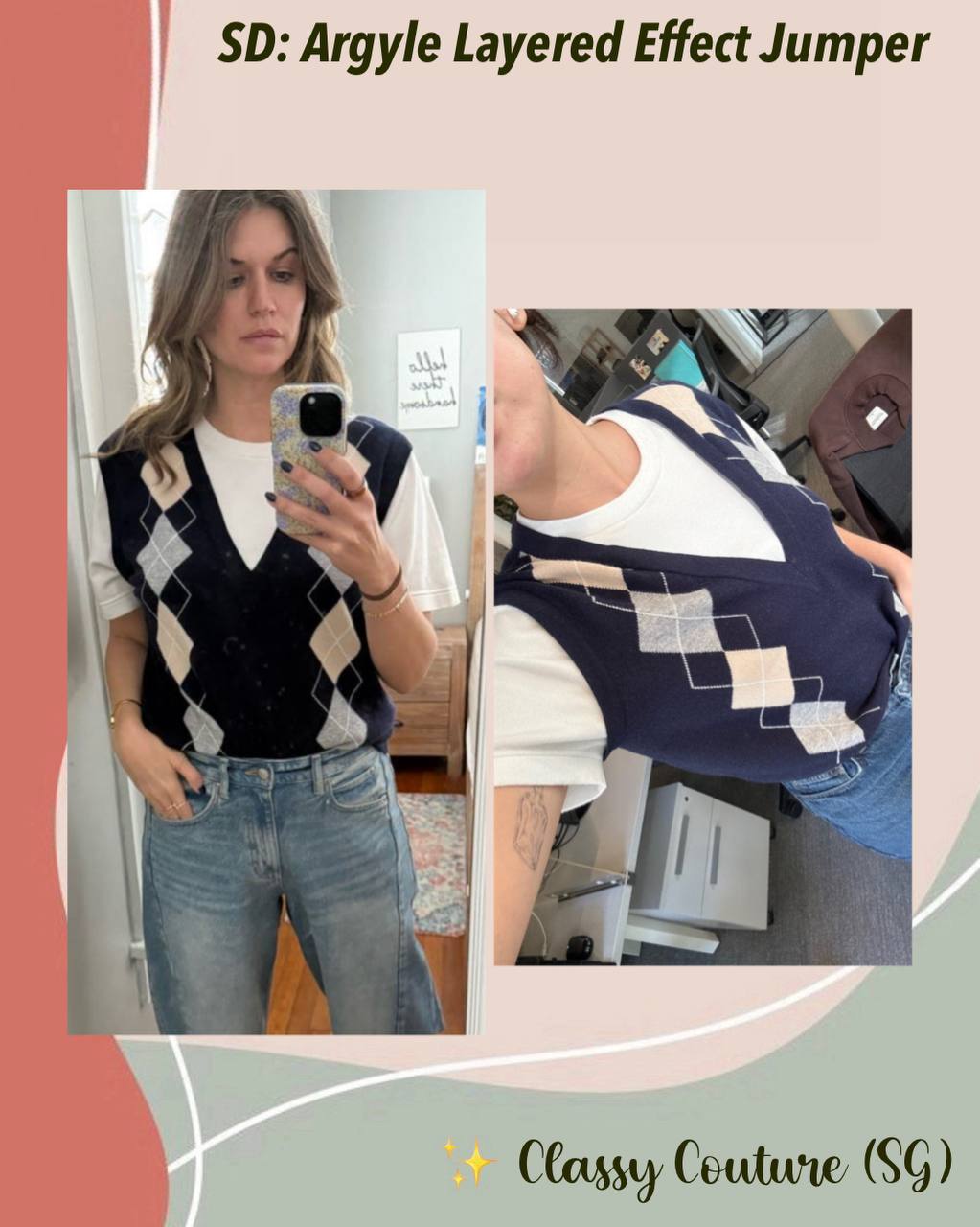 SD Eurie Argyle Layered Effect Jumper T-Shirt