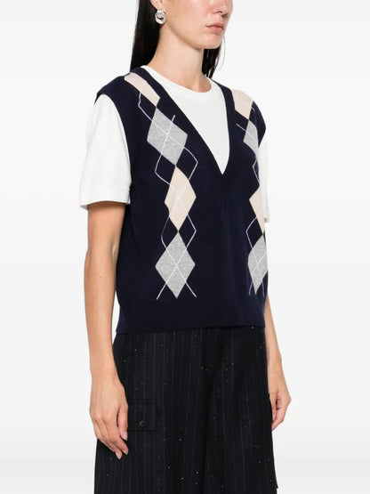 SD Eurie Argyle Layered Effect Jumper T-Shirt