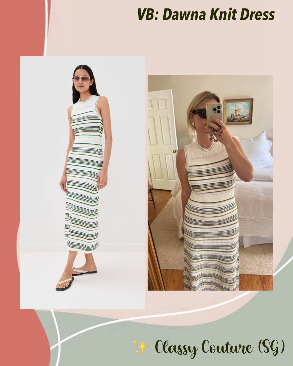 VB Dawna Sleeveless Striped Viscose-blend Knit Bodycon Midi Dress