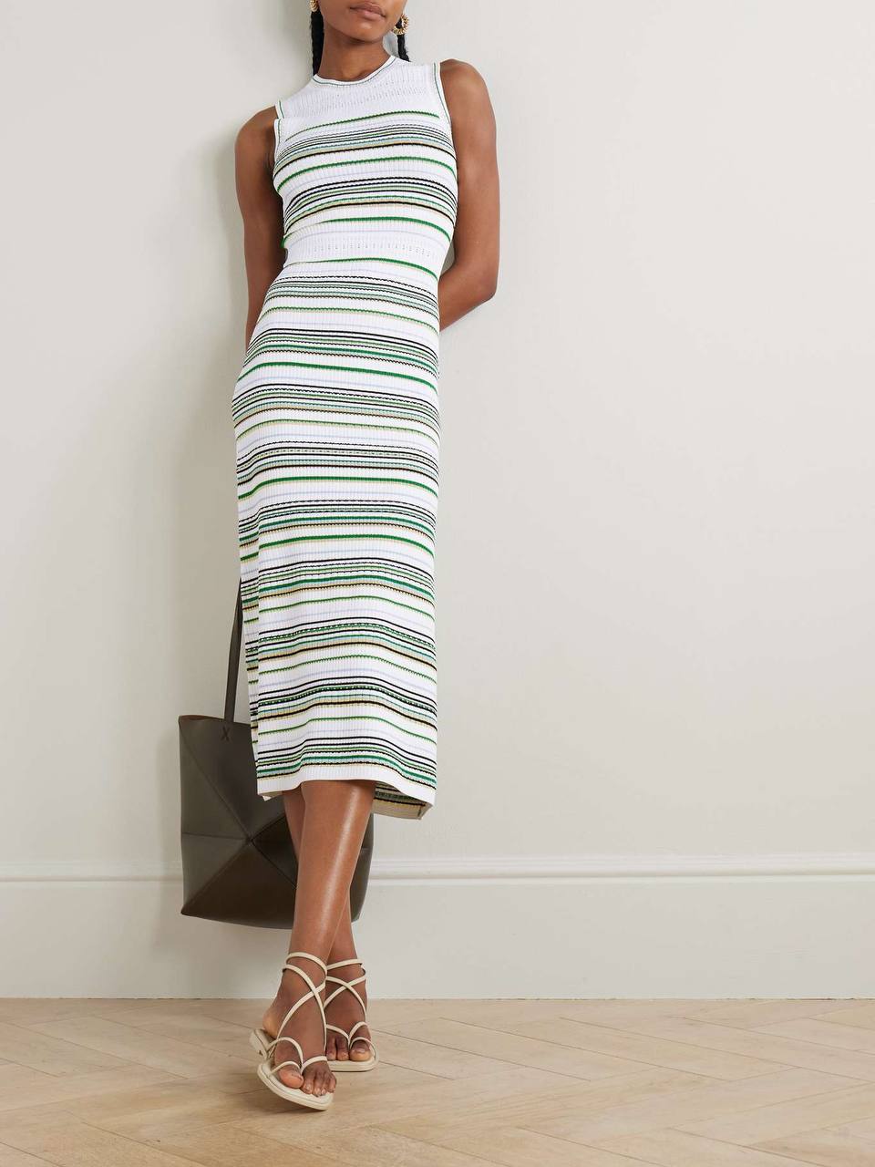 VB Dawna Sleeveless Striped Viscose-blend Knit Bodycon Midi Dress