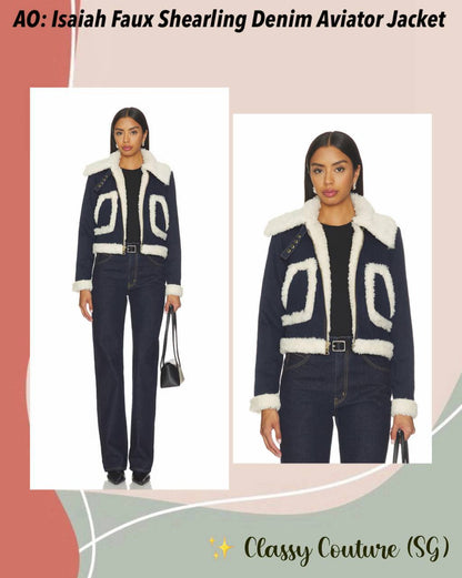 AO Isaiah Faux Shearling Denim Aviator Jacket