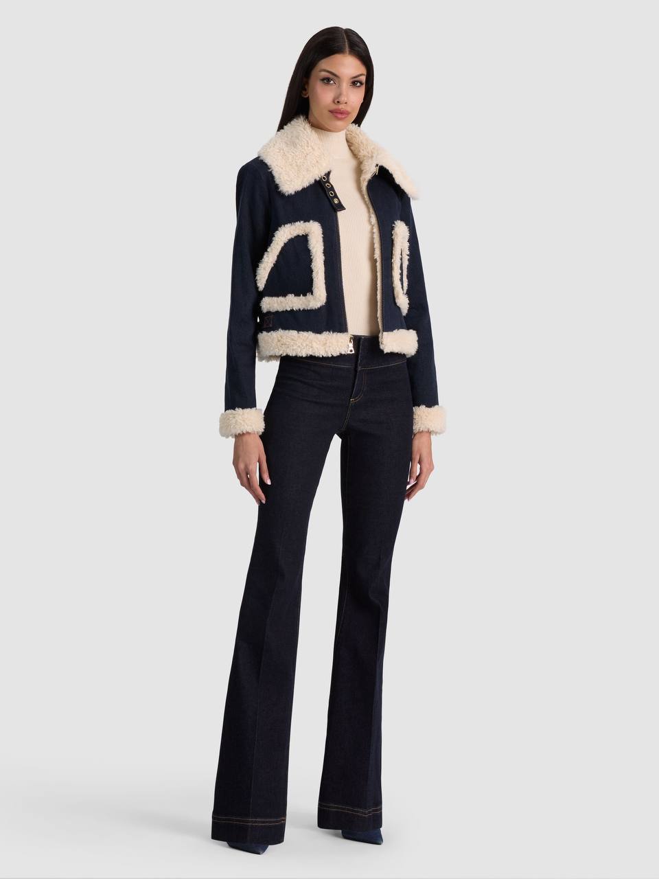 AO Isaiah Faux Shearling Denim Aviator Jacket