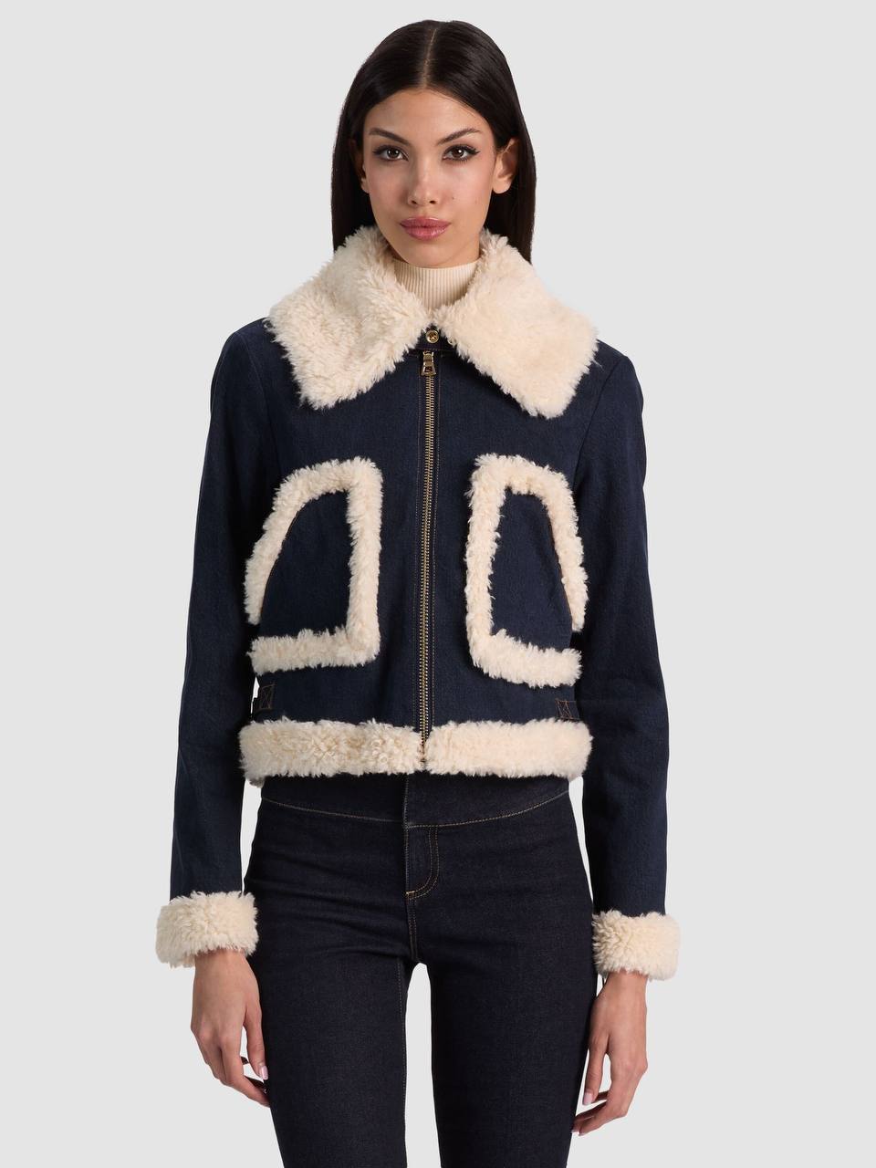 AO Isaiah Faux Shearling Denim Aviator Jacket