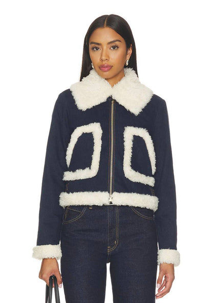 AO Isaiah Faux Shearling Denim Aviator Jacket