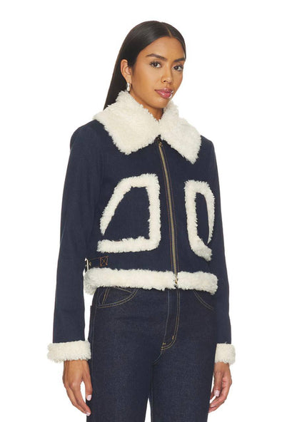 AO Isaiah Faux Shearling Denim Aviator Jacket