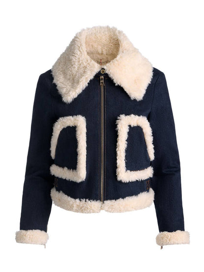 AO Isaiah Faux Shearling Denim Aviator Jacket