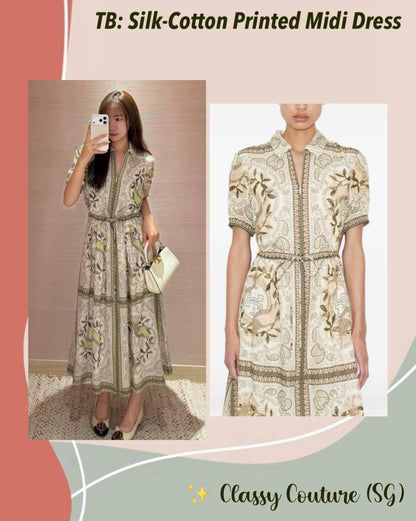 TB Silk-Cotton Printed Midi Dress Shirtdress