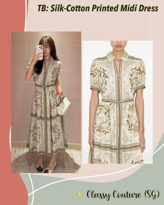 TB Silk-Cotton Printed Midi Dress Shirtdress