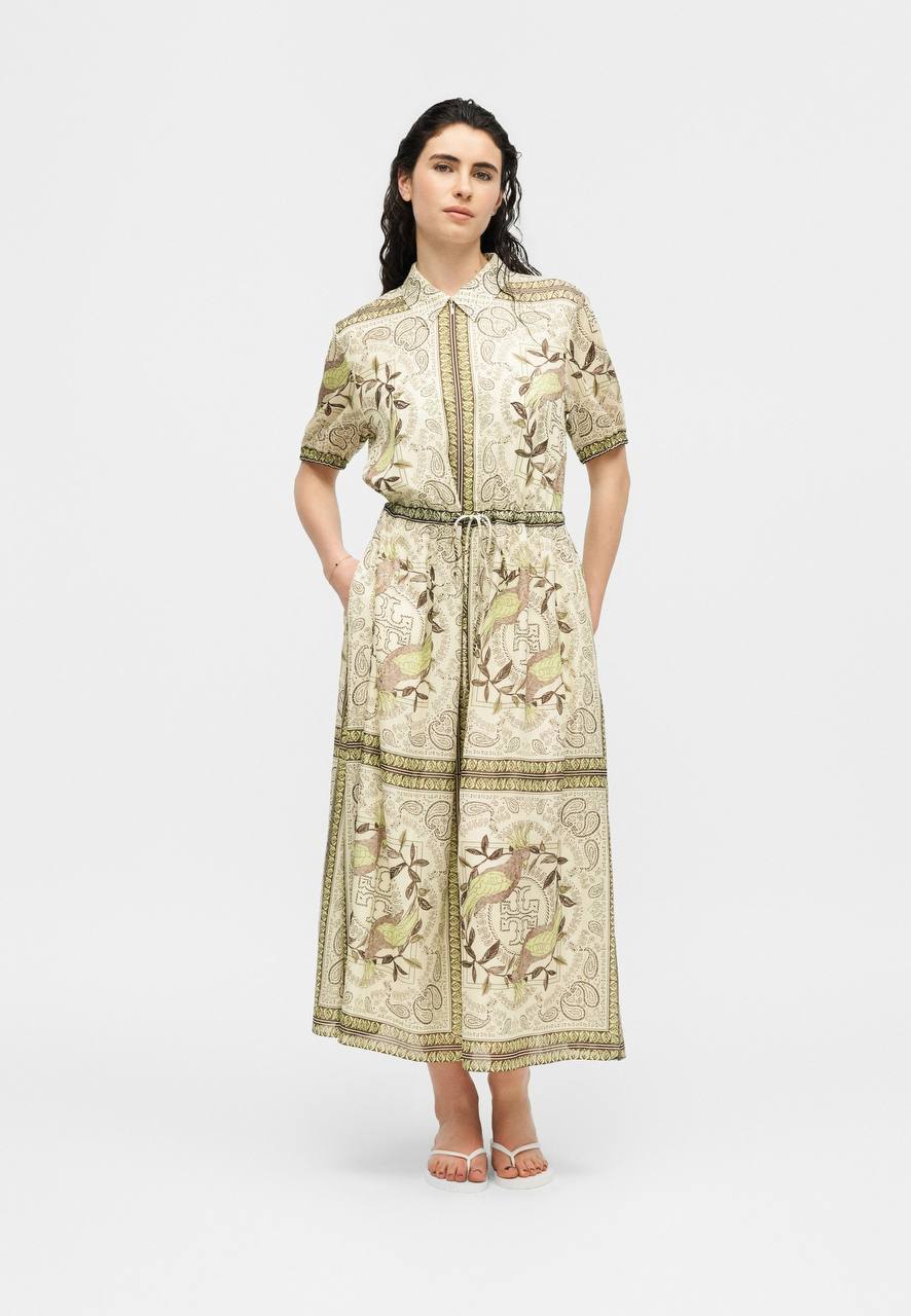 TB Silk-Cotton Printed Midi Dress Shirtdress
