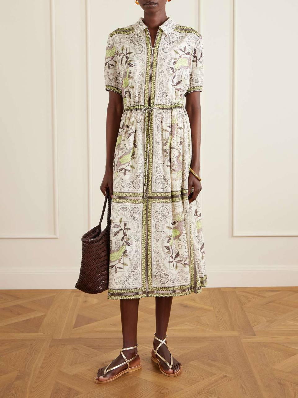 TB Silk-Cotton Printed Midi Dress Shirtdress