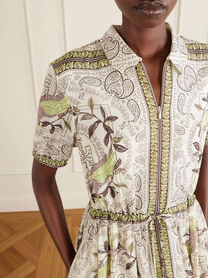 TB Silk-Cotton Printed Midi Dress Shirtdress