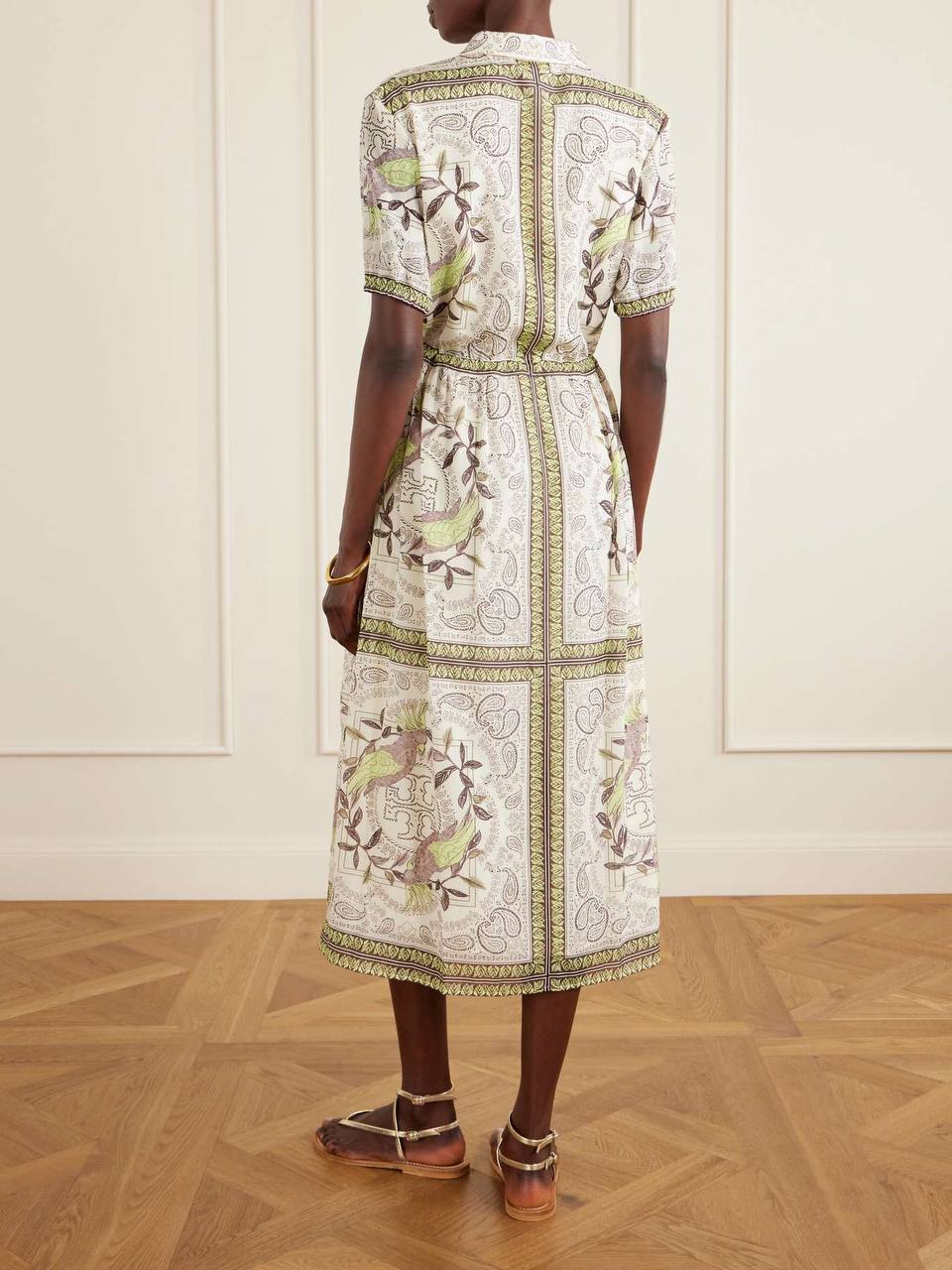 TB Silk-Cotton Printed Midi Dress Shirtdress