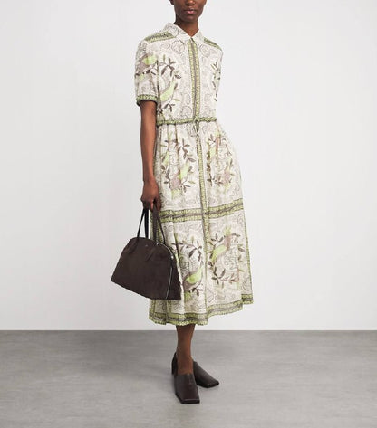 TB Silk-Cotton Printed Midi Dress Shirtdress