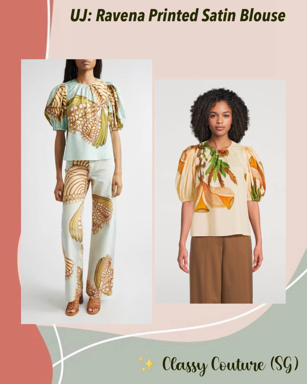 UJ Ravena Printed Cotton Puff-sleeve Blouse Top
