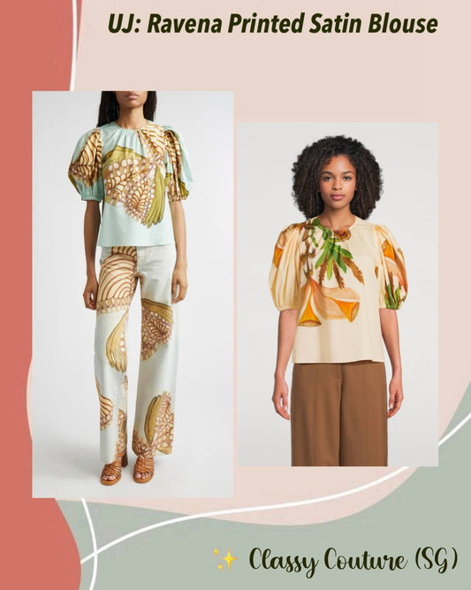 UJ Ravena Printed Cotton Puff-sleeve Blouse Top