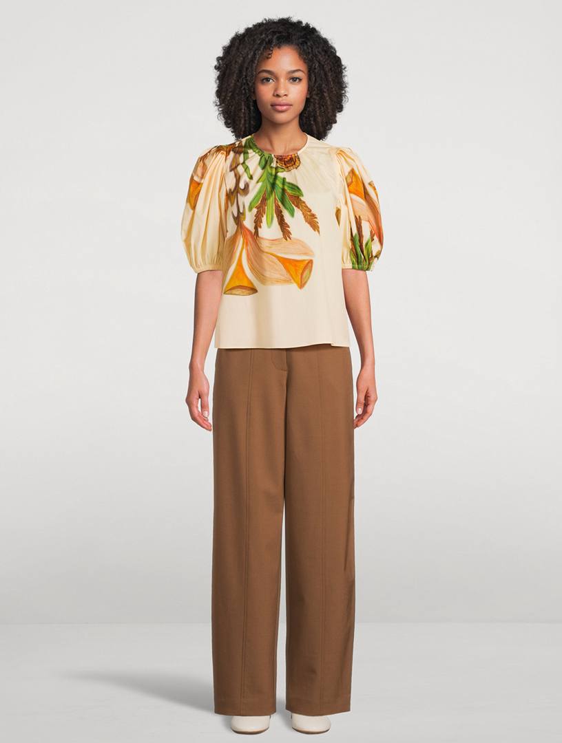UJ Ravena Printed Cotton Puff-sleeve Blouse Top