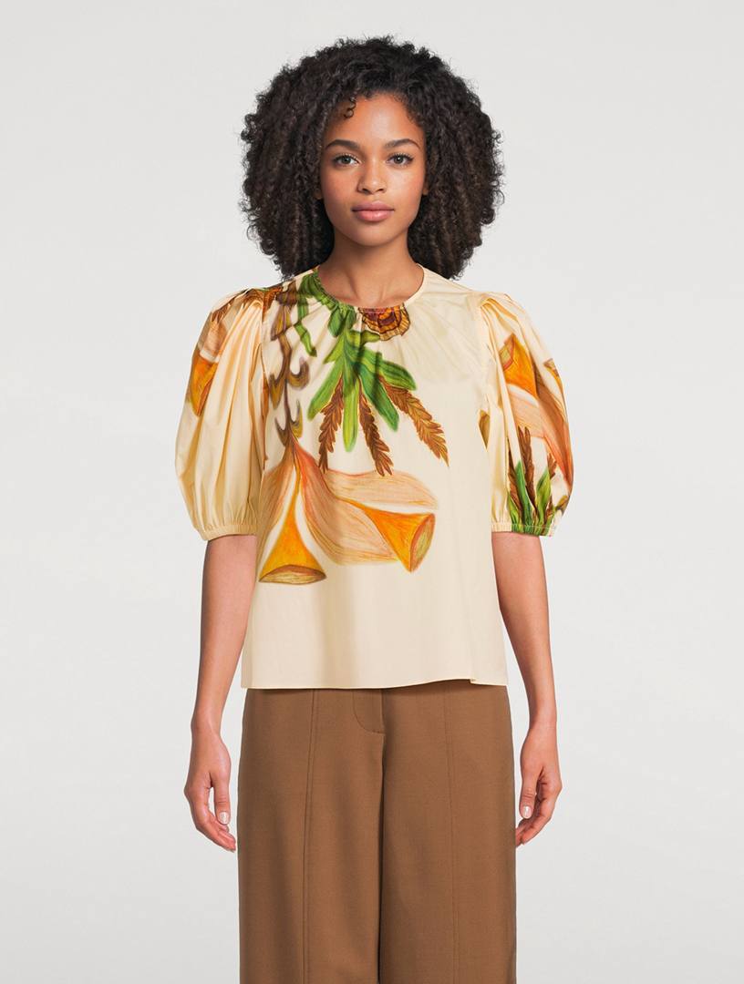 UJ Ravena Printed Cotton Puff-sleeve Blouse Top