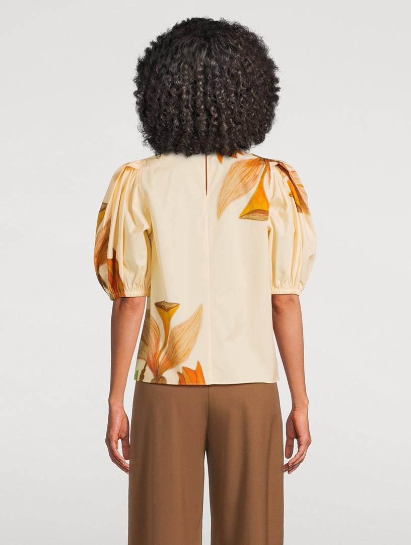 UJ Ravena Printed Cotton Puff-sleeve Blouse Top