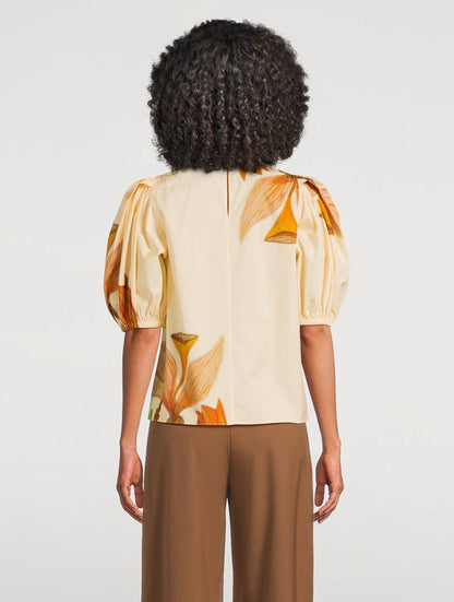 UJ Ravena Printed Cotton Puff-sleeve Blouse Top