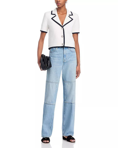 VB Stovall Contrast-Detail Crop Knit Viscose-blend Jacket Top