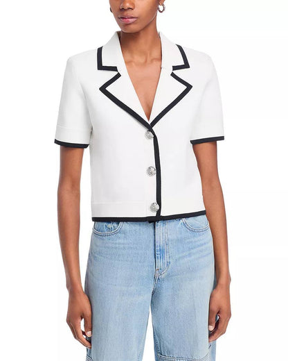 VB Stovall Contrast-Detail Crop Knit Viscose-blend Jacket Top