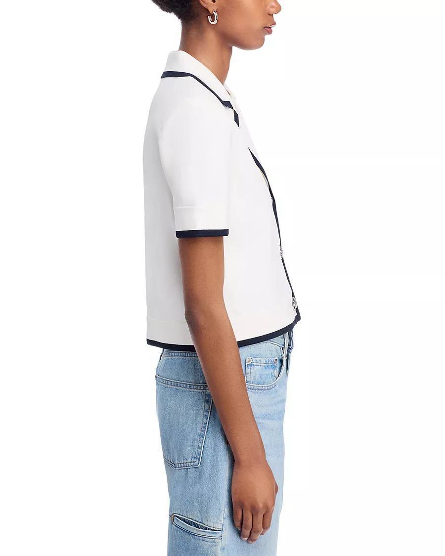 VB Stovall Contrast-Detail Crop Knit Viscose-blend Jacket Top