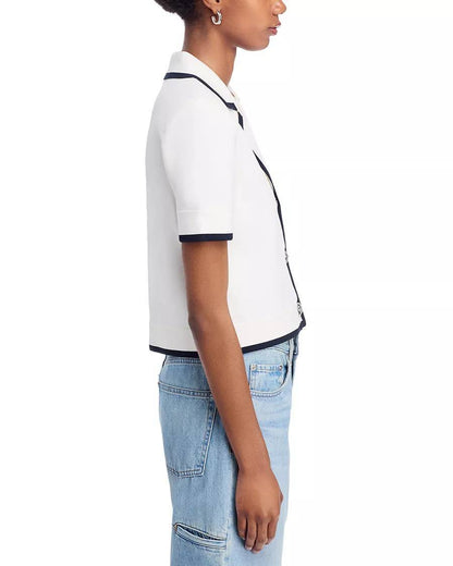 VB Stovall Contrast-Detail Crop Knit Viscose-blend Jacket Top
