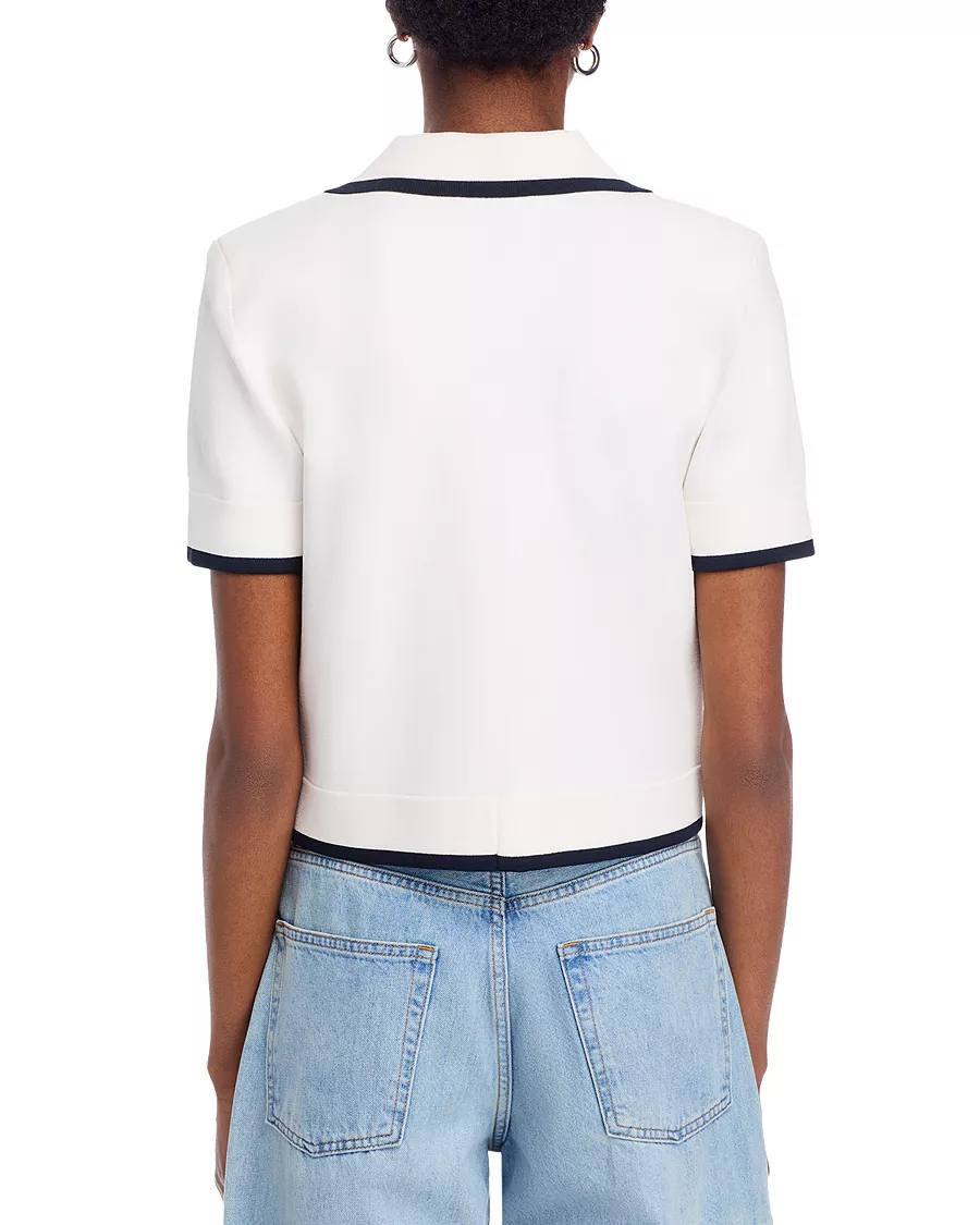 VB Stovall Contrast-Detail Crop Knit Viscose-blend Jacket Top