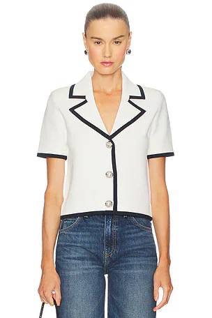 VB Stovall Contrast-Detail Crop Knit Viscose-blend Jacket Top