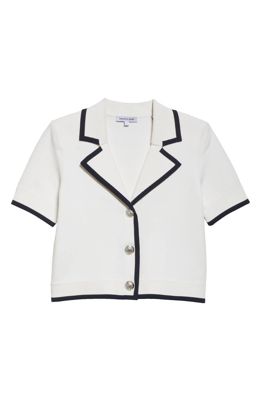 VB Stovall Contrast-Detail Crop Knit Viscose-blend Jacket Top
