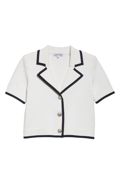 VB Stovall Contrast-Detail Crop Knit Viscose-blend Jacket Top