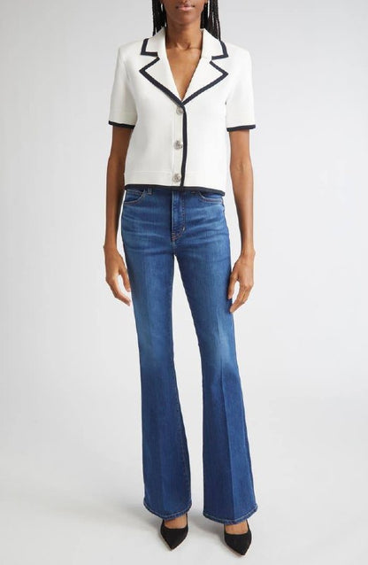 VB Stovall Contrast-Detail Crop Knit Viscose-blend Jacket Top