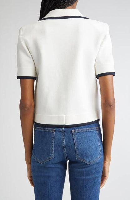 VB Stovall Contrast-Detail Crop Knit Viscose-blend Jacket Top