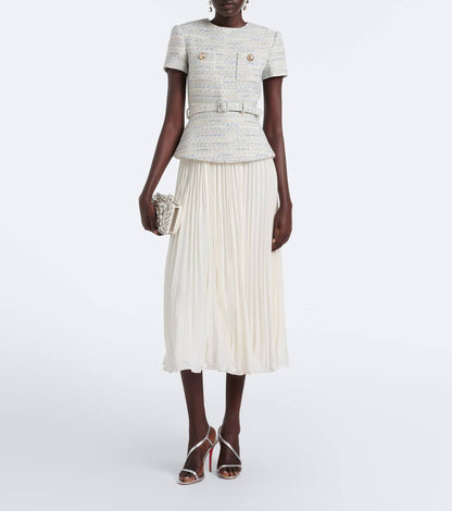 SP Belted Bouclé and Chiffon Midi Dress