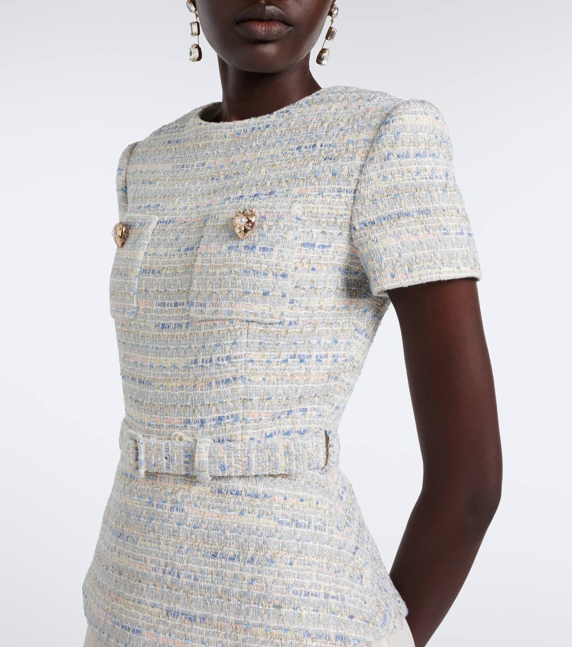 SP Belted Bouclé and Chiffon Midi Dress
