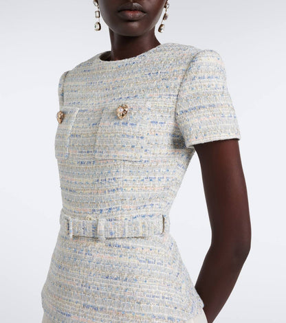 SP Belted Bouclé and Chiffon Midi Dress