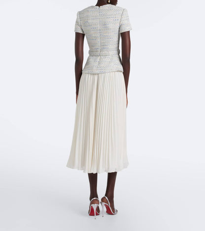 SP Belted Bouclé and Chiffon Midi Dress