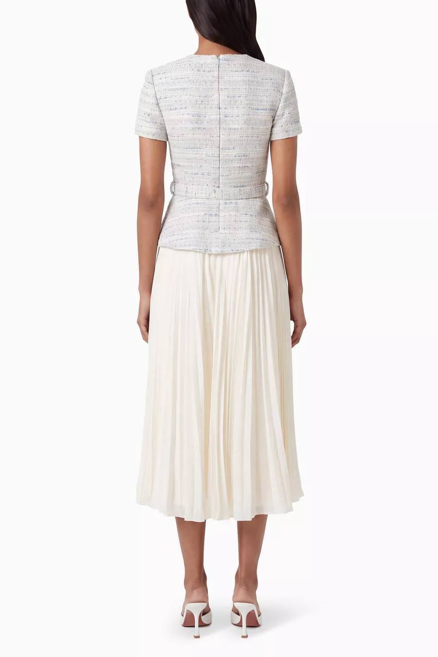 SP Belted Bouclé and Chiffon Midi Dress