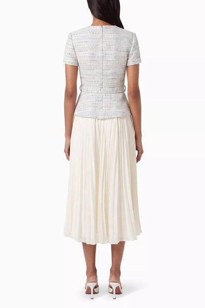 SP Belted Bouclé and Chiffon Midi Dress