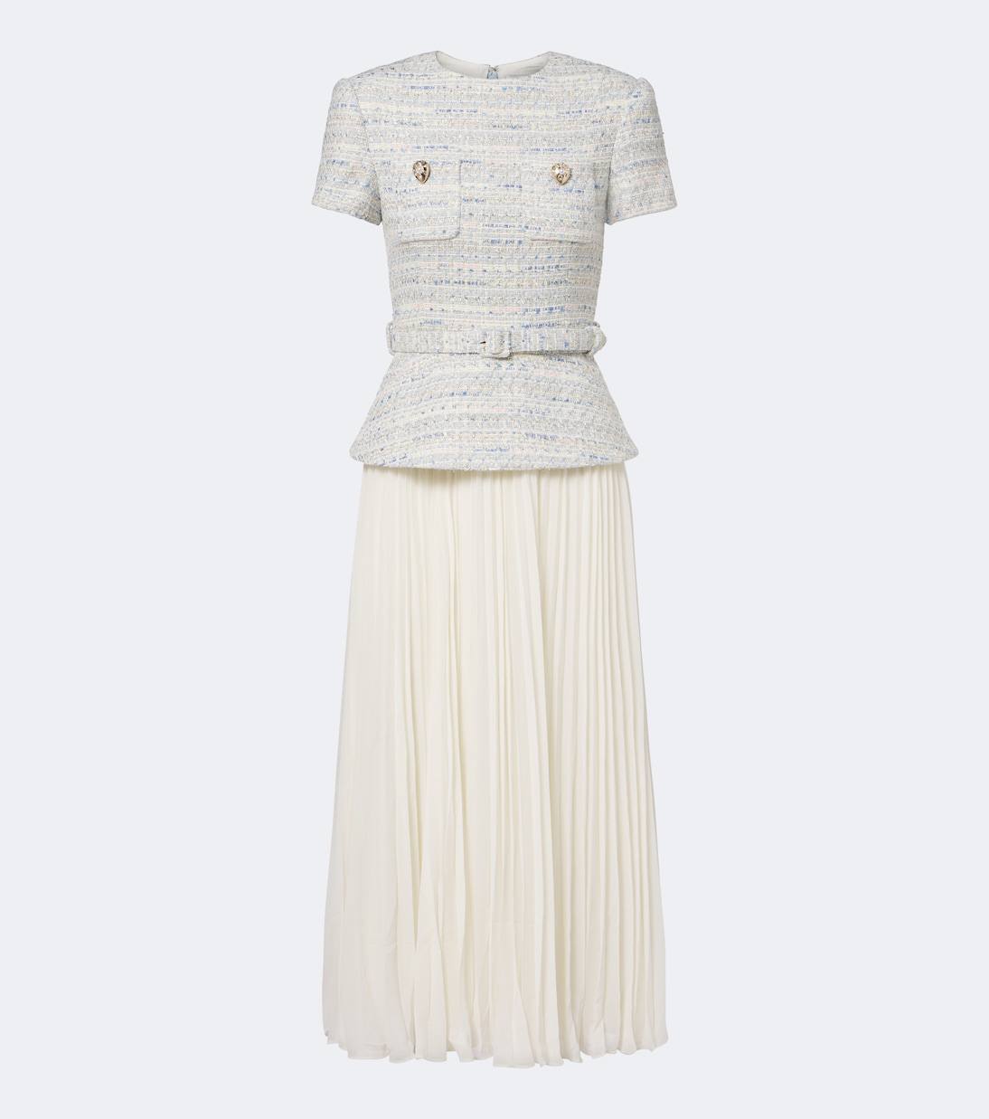 SP Belted Bouclé and Chiffon Midi Dress