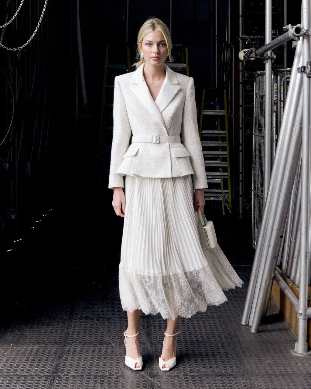 SP Cream Bouclé Shawl Collared Midi Dress