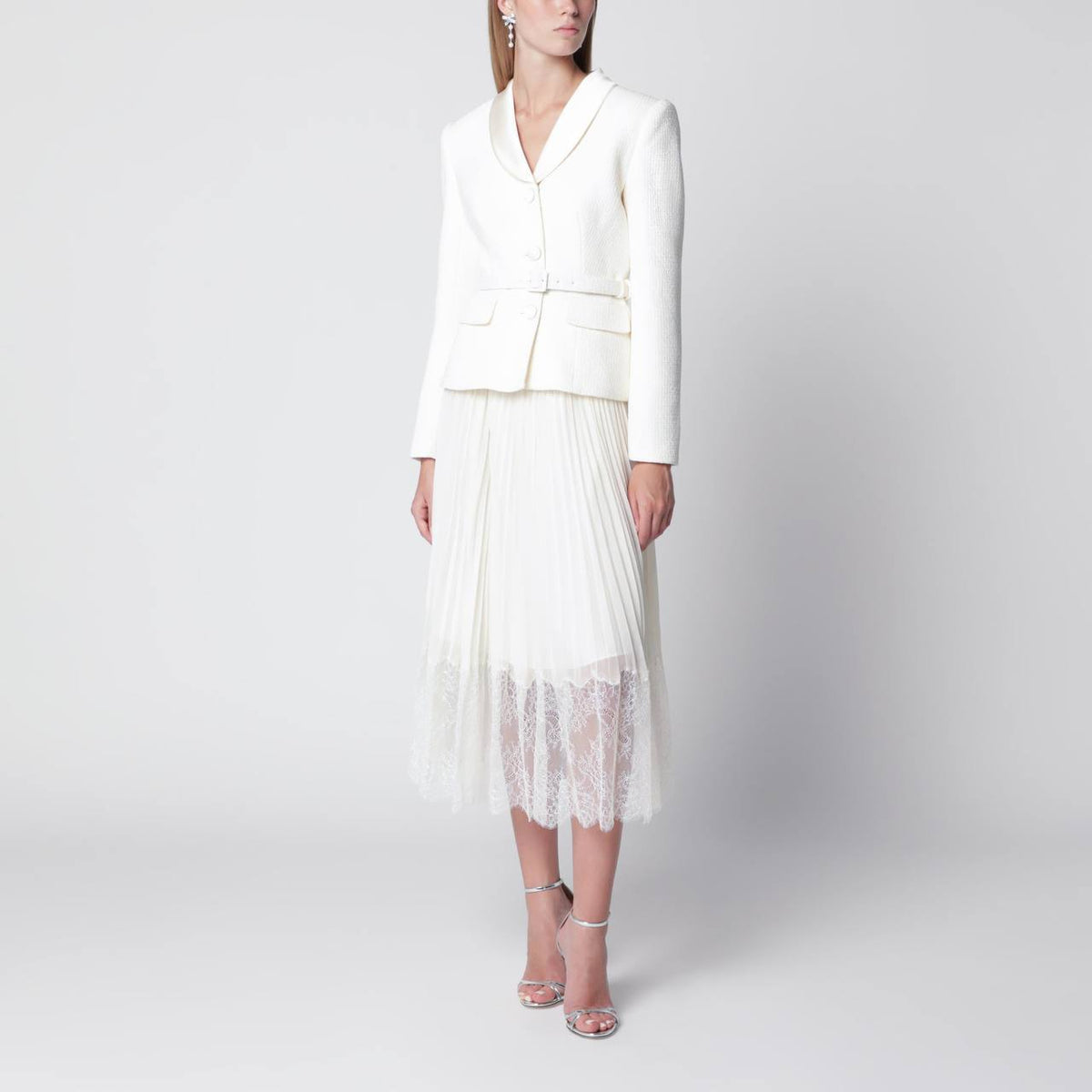 SP Cream Bouclé Shawl Collared Midi Dress