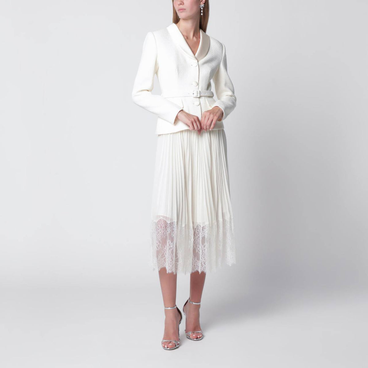 SP Cream Bouclé Shawl Collared Midi Dress