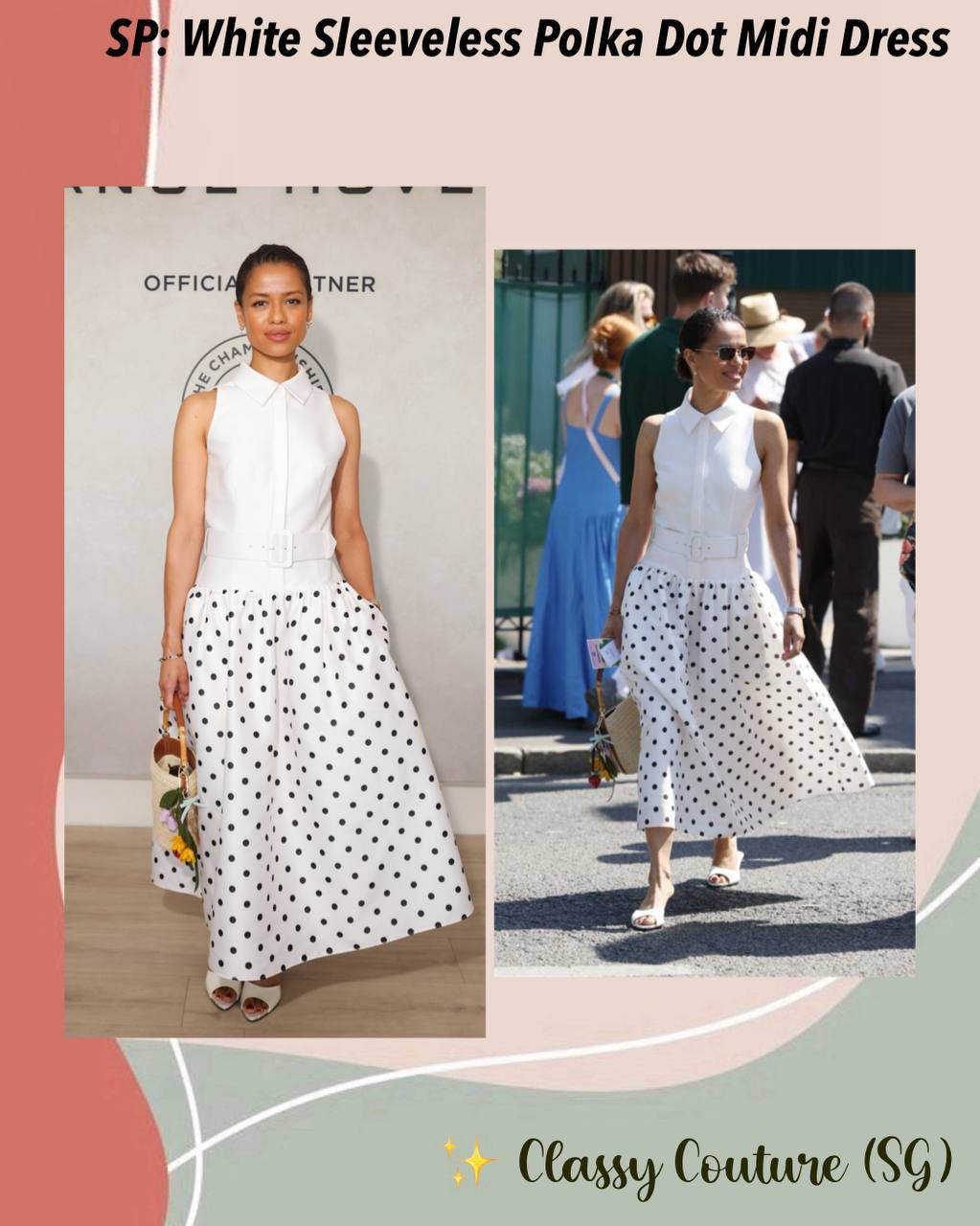 SP White Sleeveless Polka Dot Midi Dress