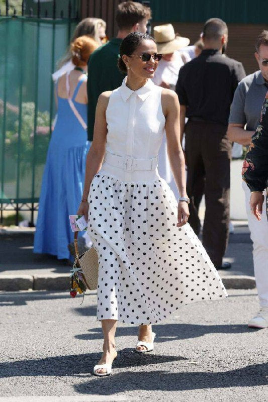SP White Sleeveless Polka Dot Midi Dress