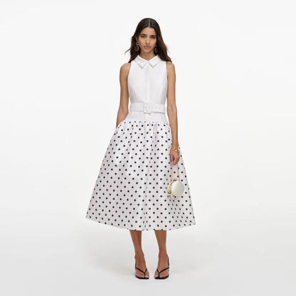 SP White Sleeveless Polka Dot Midi Dress